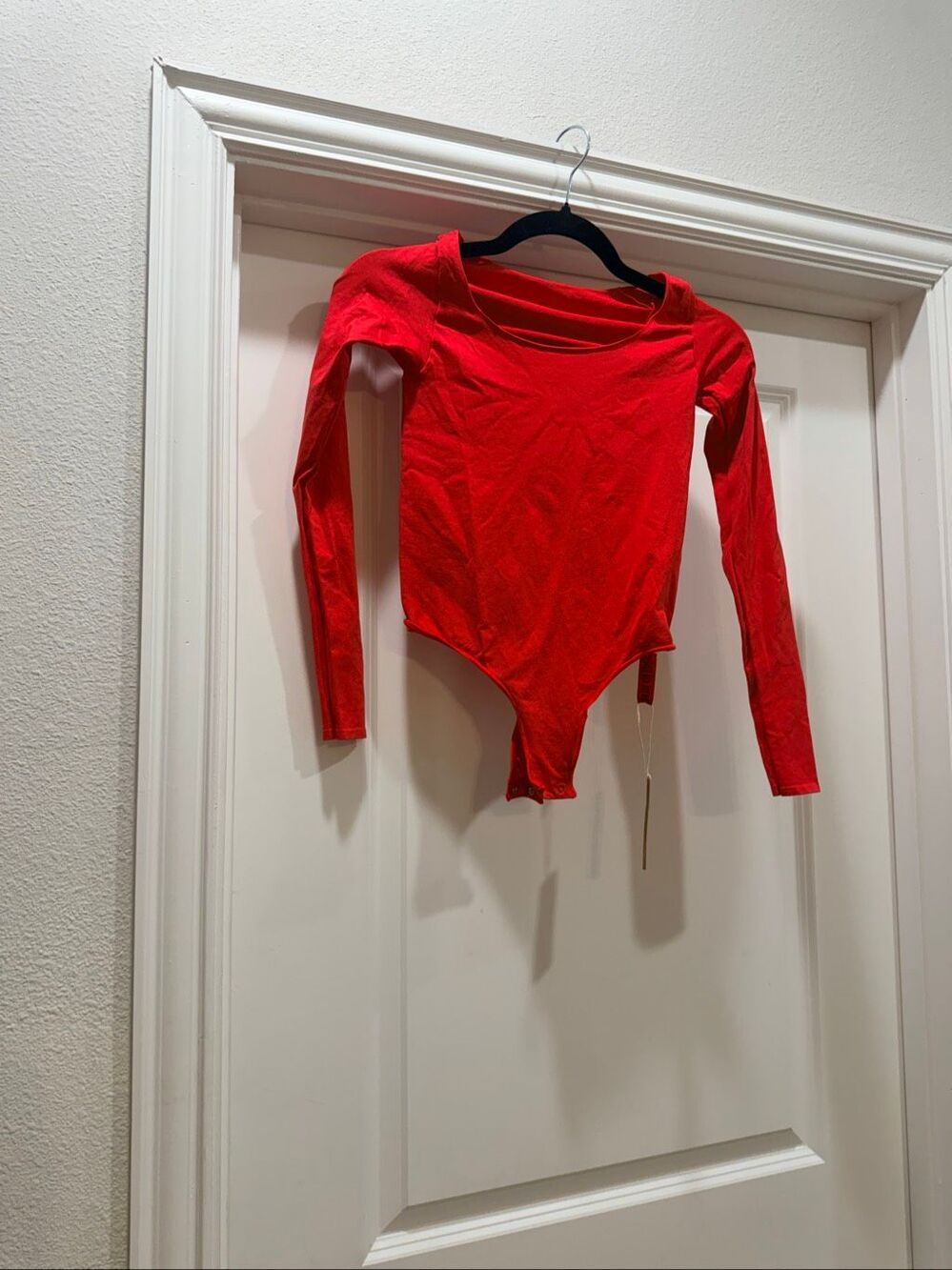 SKIMS Essential Long Sleeve Scoop Neck One Piece Bodysuit Red Size S/M NWT